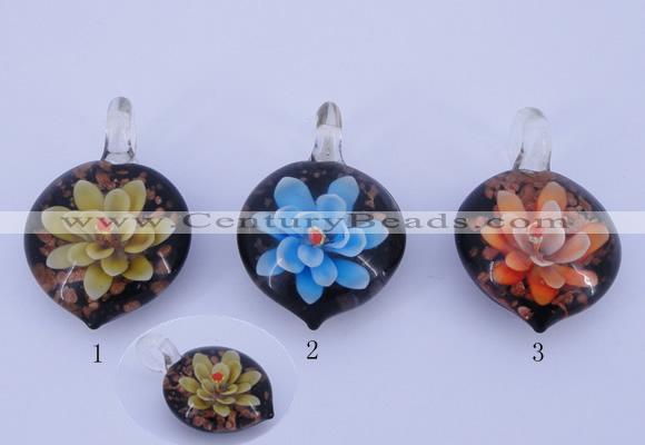 LP33 16*30*45mm heart inner flower lampwork glass pendants