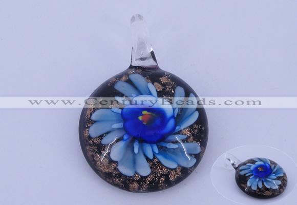 LP43 16*33*45mm flat round inner flower lampwork glass pendants