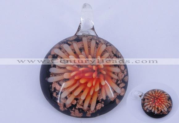 LP45 13*32*43mm flat round inner flower lampwork glass pendants