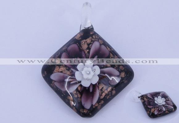 LP58 12*38*48mm diamond inner flower lampwork glass pendants