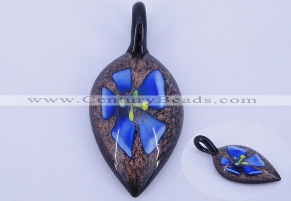 LP82 12*27*56mm leaf inner flower lampwork glass pendants