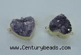 NGC370 23*25mm - 30*32mm heart druzy amethyst gemstone connectors