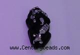 NGP2046 15*20*40mm carved silver plated matte black obsidian pendants