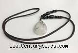 NGP5603 Black rutilated quartz teardrop pendant with nylon cord necklace