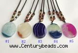 NGP5646 Agate oval pendant with nylon cord necklace