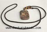 NGP5691 Rainforest agate rectangle pendant with nylon cord necklace