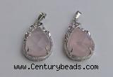 NGP6607 22*30mm faceted teardrop rose quartz gemstone pendants