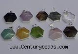 NGP6839 24*25mm hexagon mixed gemstone pendants wholesale