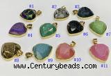 NGP9600 20mm faceted heart plated druzy agate pendants