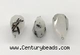 NGP9805 22*35mm - 25*40mm faceted nuggets black rutilated quartz pendants